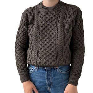 NWT Womens Aran Sweater Market Wool Olive Green Irish Fisherman Sweater Sz M